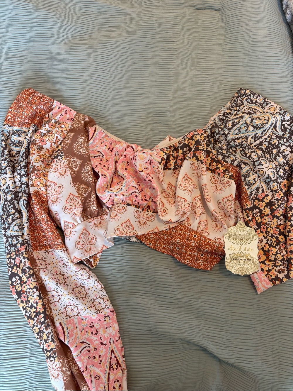 Altar'd State Long Sleeve Patchwork Crop Top